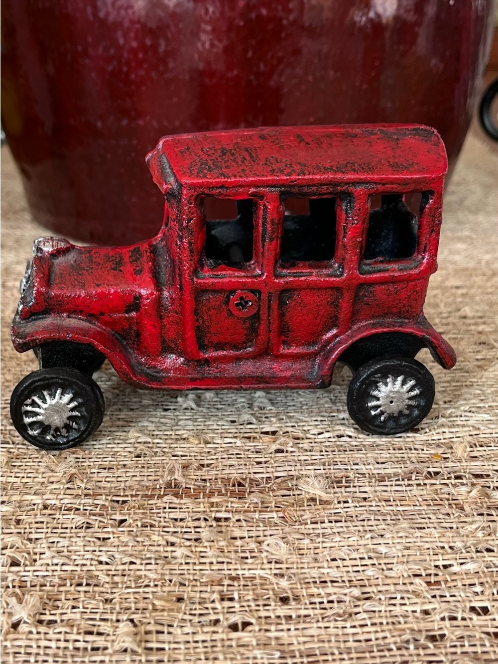 Vintage Style Red Cast Iron Toy Car Figurine Model T Tour Car